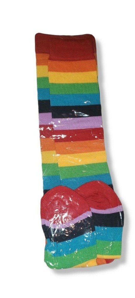 Women  Knee High Socks Rainbow Striped Long Stocking Sock